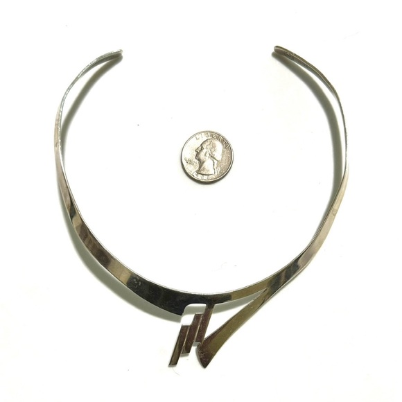 Signed, Taxco Vintage Sterling Silver Modernist Collar / Choker / Necklace - Picture 3 of 7